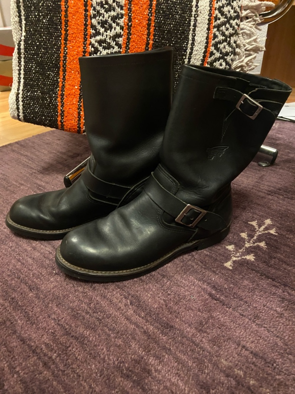Black Leather Engineer Boots - Men's Classic Strap & Buckle